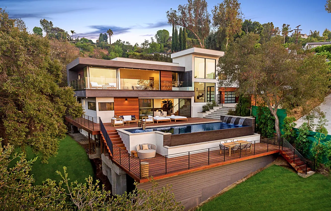 Photo wallpaper pool, architecture, terrace, villa, California, Hollywood Hills, by Dougal Murray, Mulholland Hills Home