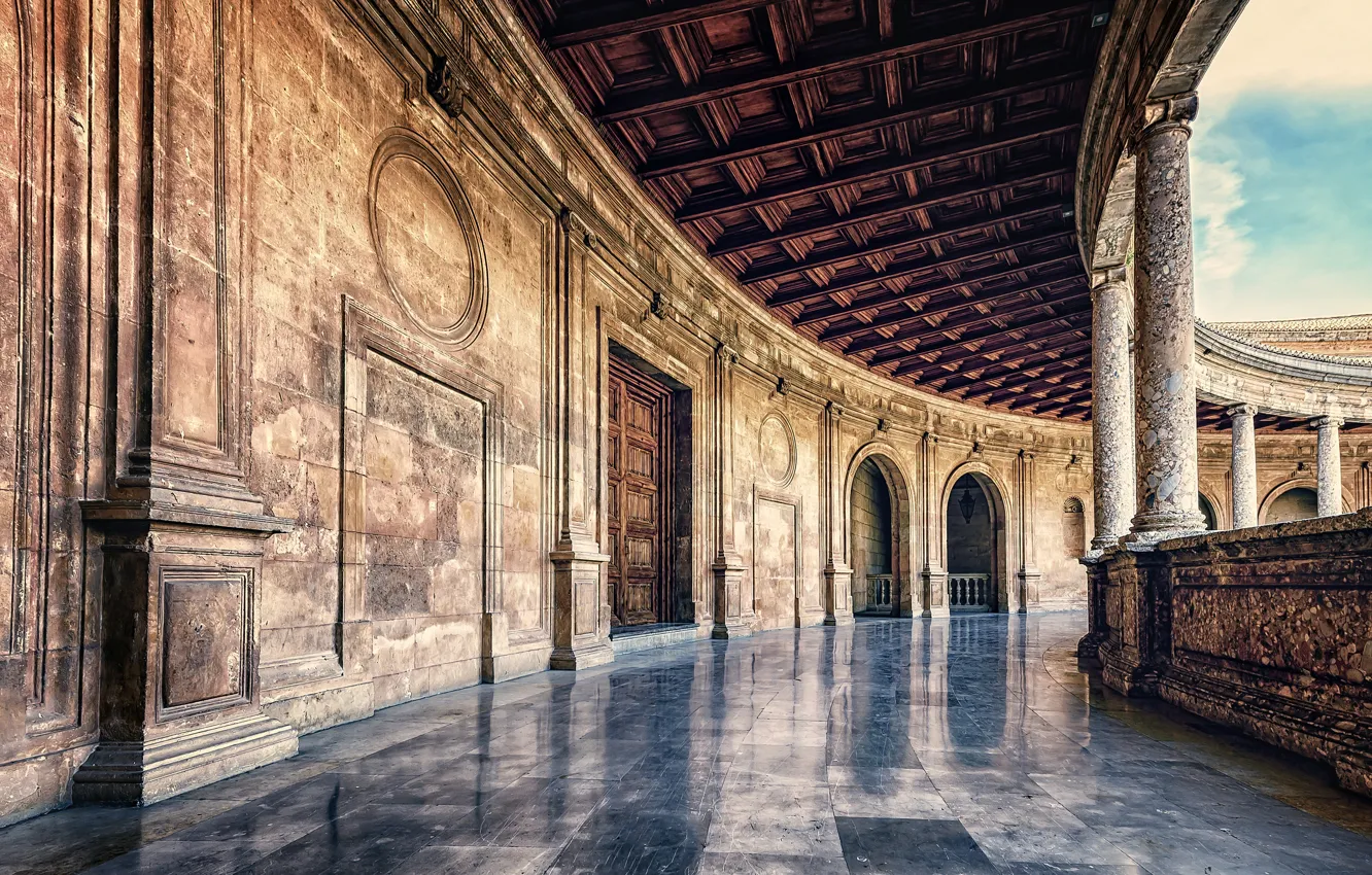 Photo wallpaper the sky, old, style, retro, reflection, stones, wall, past