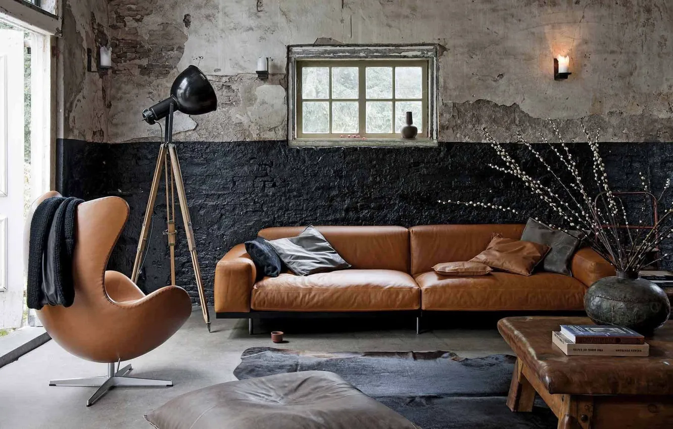 Photo wallpaper design, style, lamp, interior, sofa, living room