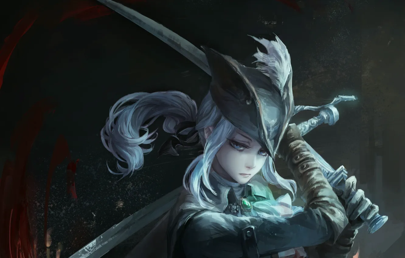 Photo wallpaper girl, sword, art, bloodborne, jlien