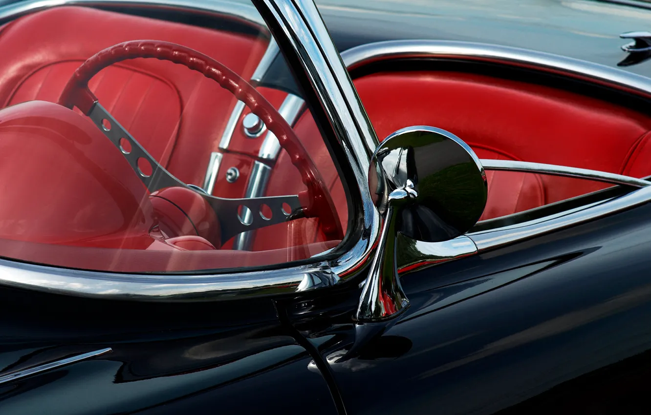 Photo wallpaper glass, mirror, the wheel, convertible, seat
