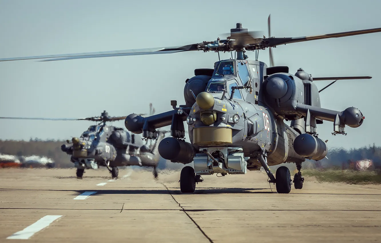 Photo wallpaper the airfield, shock, helicopters, Mi-28