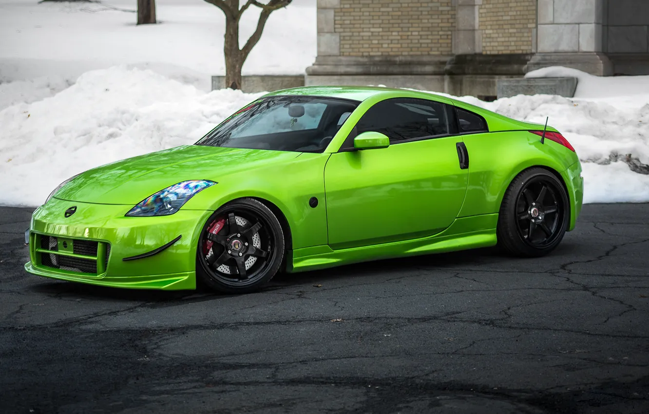 Photo wallpaper green, tuning, Nissan, Nissan, 350z, stance