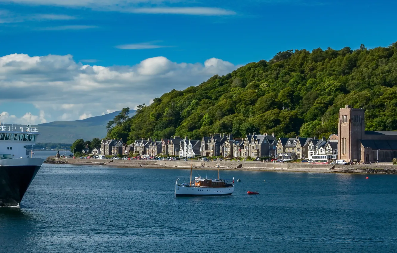 Photo wallpaper ship, building, home, Scotland, panorama, town, ferry, promenade