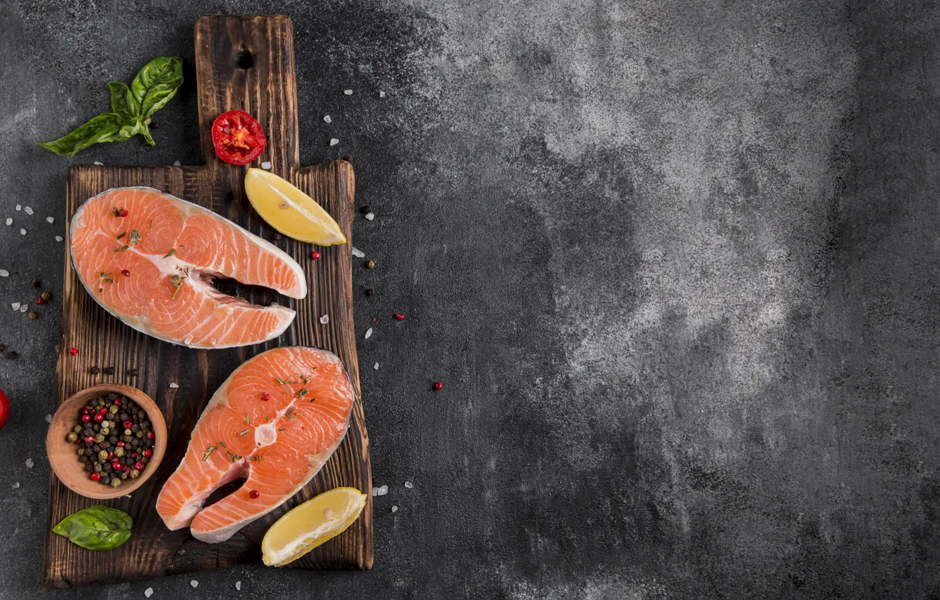 Photo wallpaper the dark background, table, fish, red fish