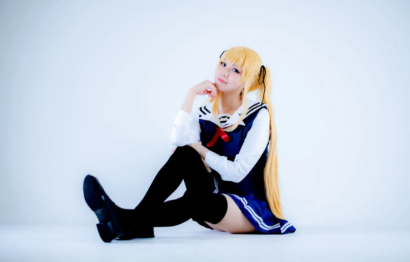 Photo wallpaper long hair, legs, twintails, model, women, cosplay, asian, smiling