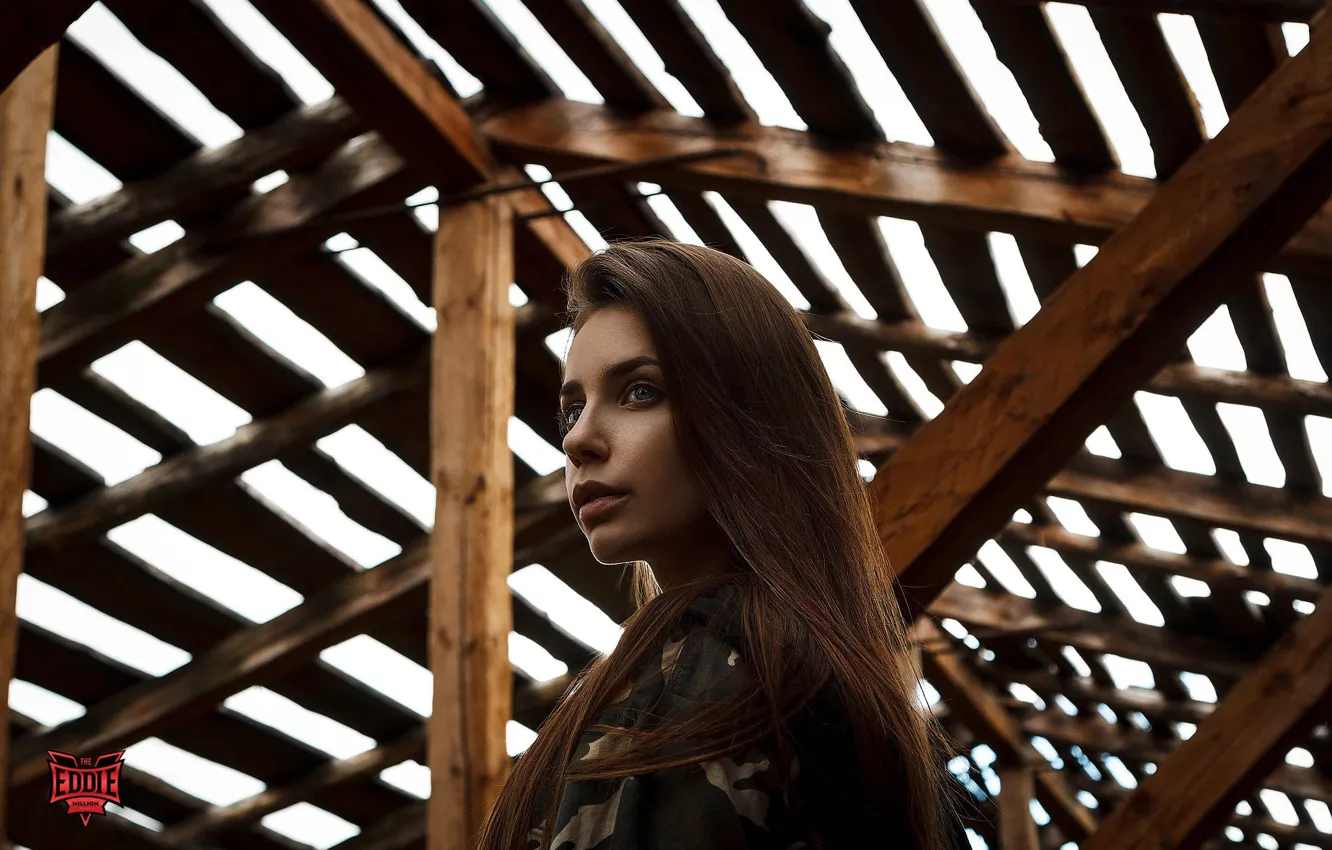 Photo wallpaper model, portrait, makeup, jacket, hairstyle, brown hair, beauty, buildings