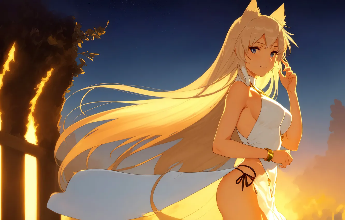 Photo wallpaper girl, fantasy, anime, art, digital art, fantasy art, fantasy girl, cat-girl