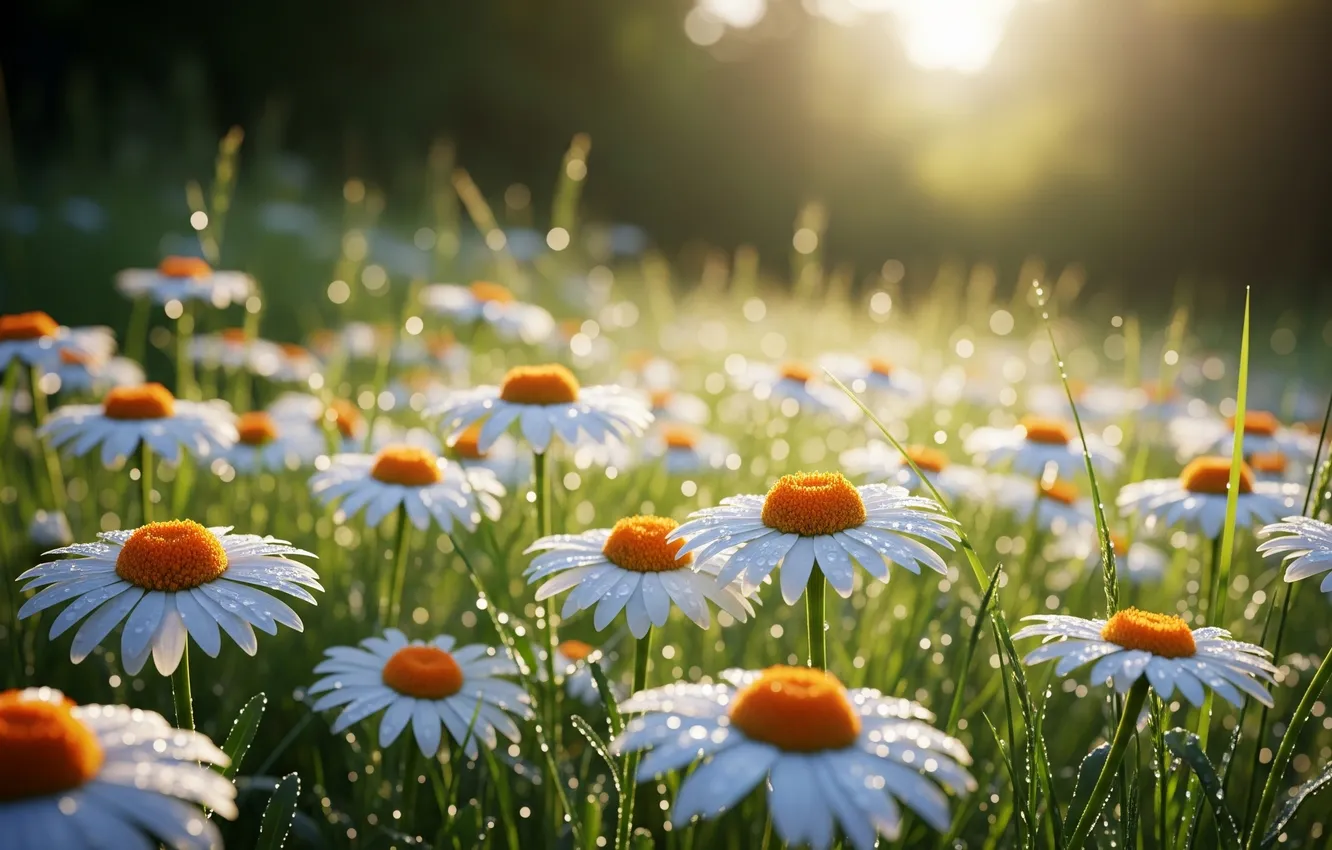 Photo wallpaper forest, summer, Rosa, Wallpaper, chamomile, art, wallpaper, summer