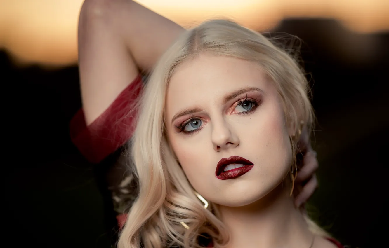 Photo wallpaper eyes, look, face, background, model, hair, makeup, lipstick