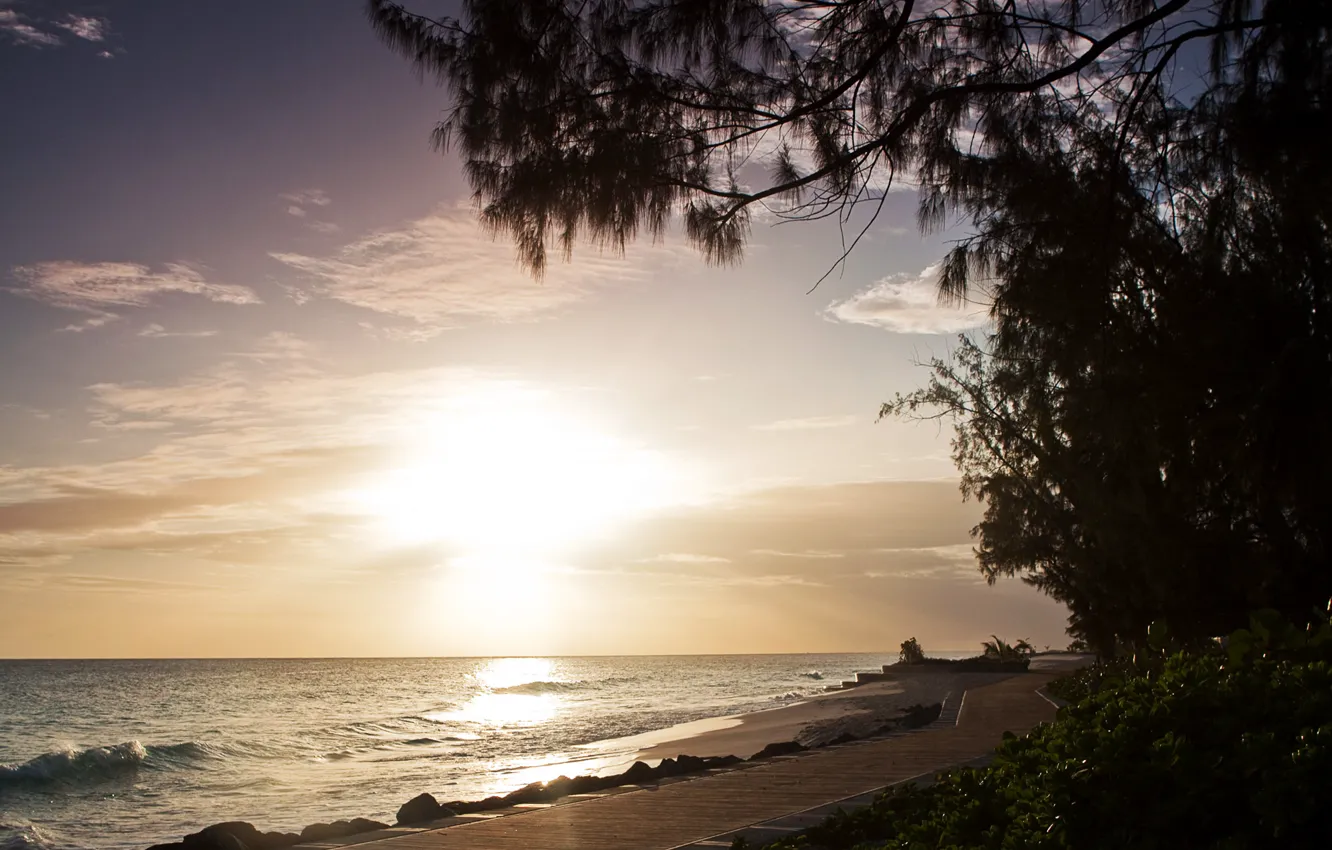 Photo wallpaper sea, sunset, coast, Barbados
