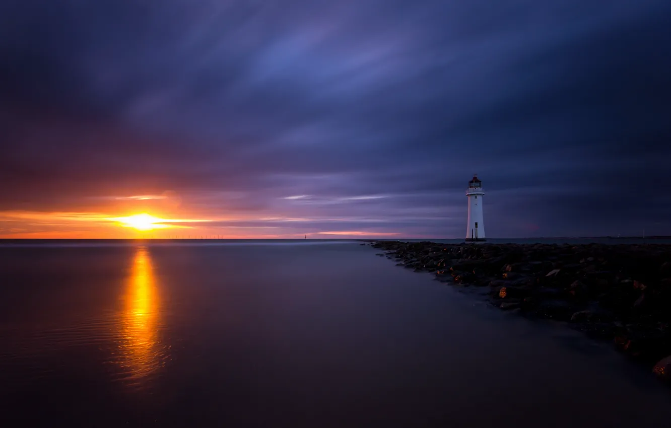 Photo wallpaper sea, landscape, night, lighthouse