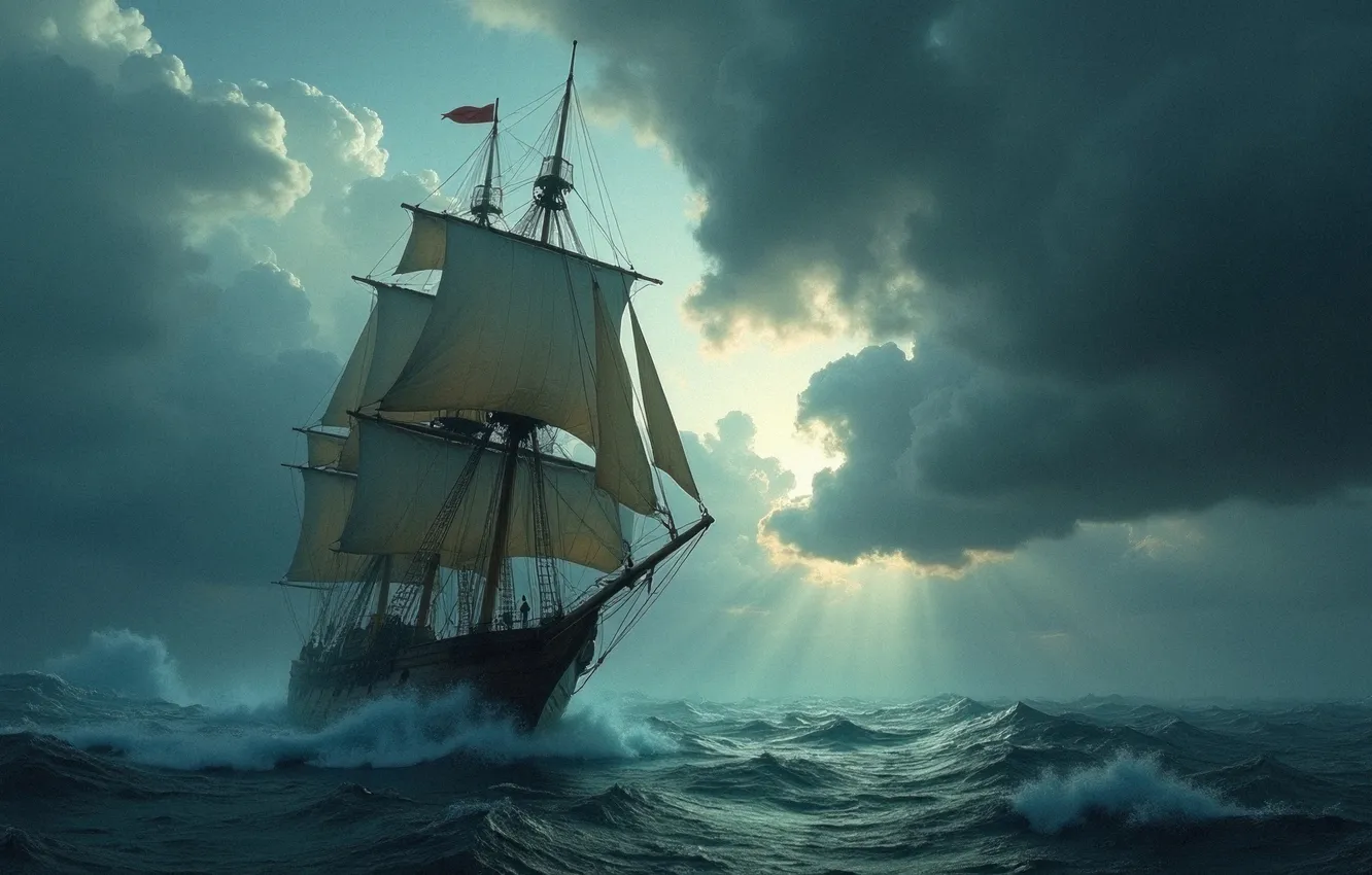 Photo wallpaper sea, sailboat, sail, neural network