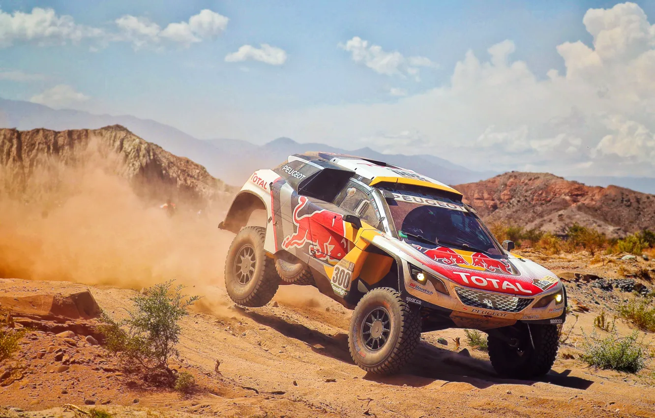 Photo wallpaper Sand, Auto, Dust, Sport, Machine, Speed, Race, Peugeot