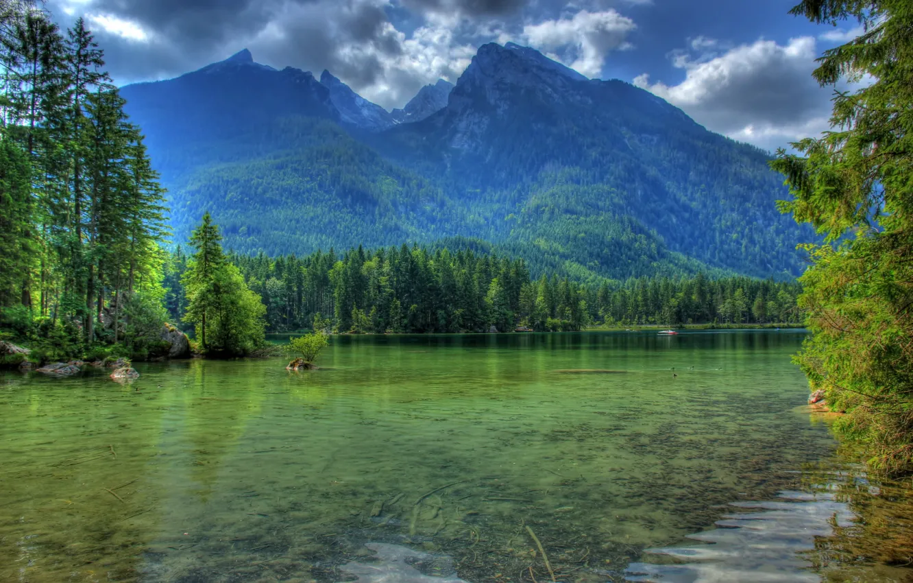 Photo wallpaper landscape, mountains, nature, river, HDR, Germany, Bayern