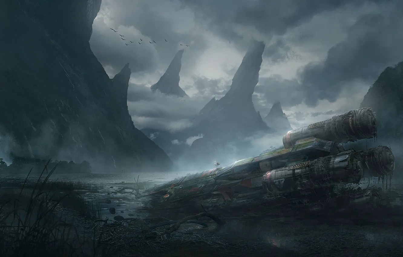 Photo wallpaper the wreckage, Sebastien Hue, Scars Of A Past Generation, wrecked ship