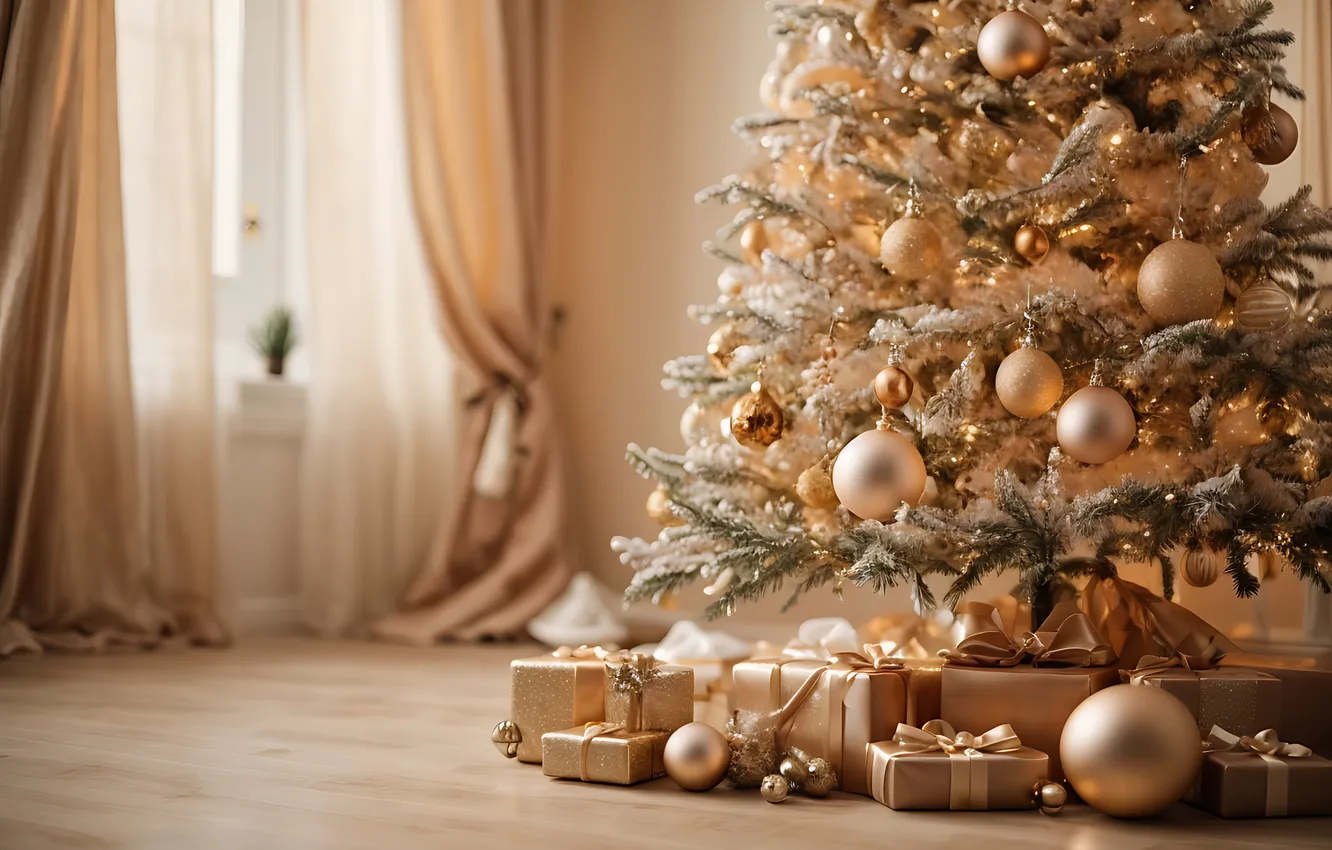 Photo wallpaper decoration, room, gift, tree, new year, interior, Christmas, Christmas