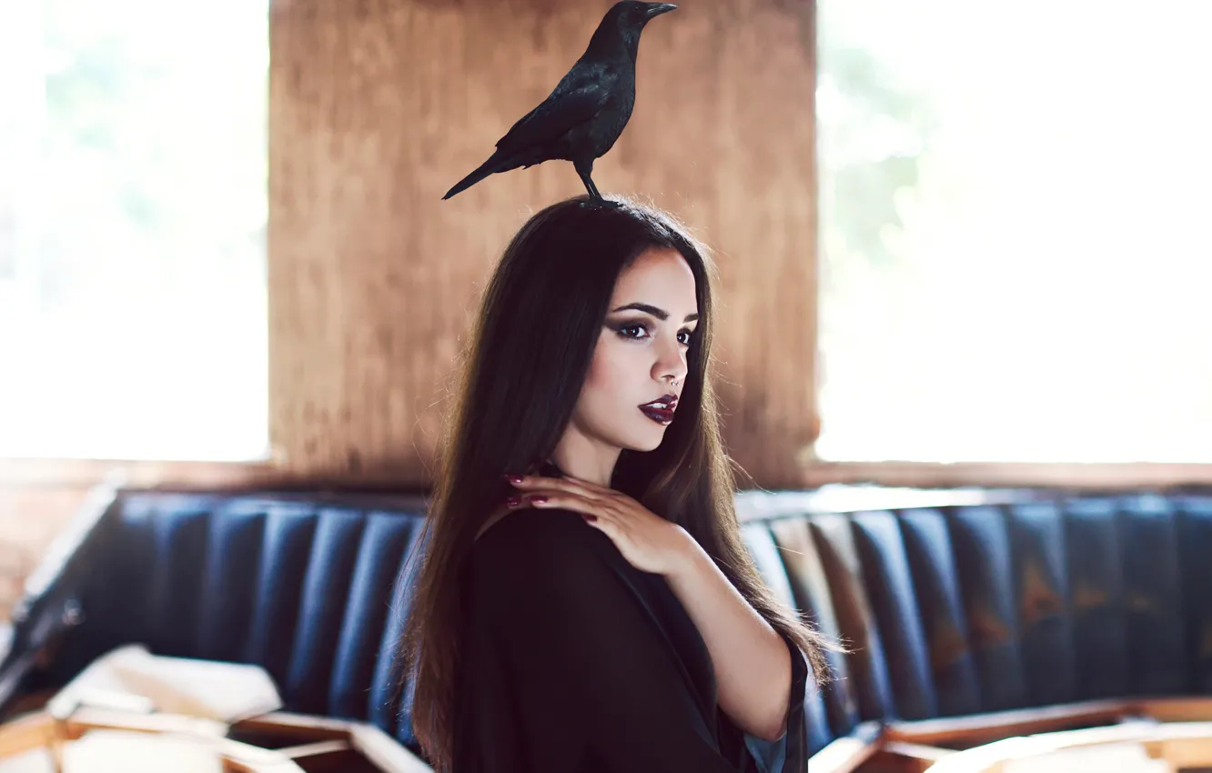 Photo wallpaper girl, makeup, crow