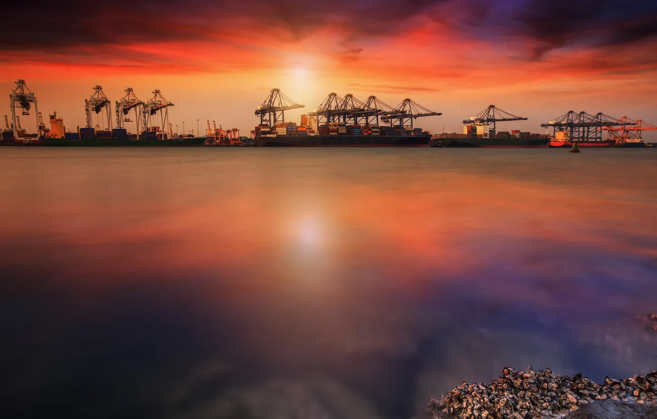 Photo wallpaper Thailand, Dock, Machine, ship, port, Terminal, Container Cargo