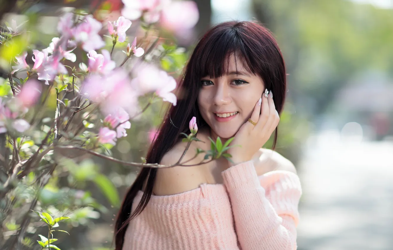 Photo wallpaper girl, smile, Asian, cutie