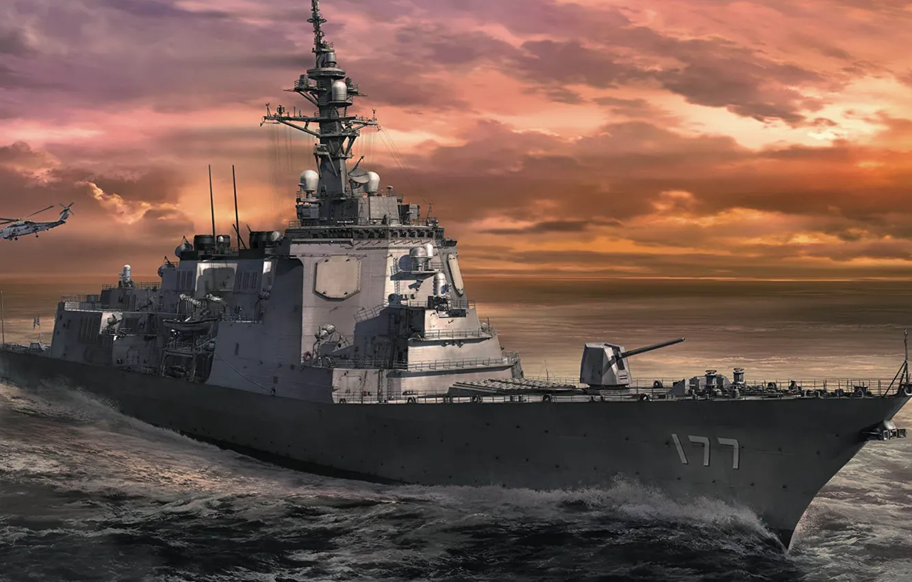 Photo wallpaper Maritime self-defense force of Japan, Destroyer "ATAGO", with guided missiles, JMSDF DDG Atago