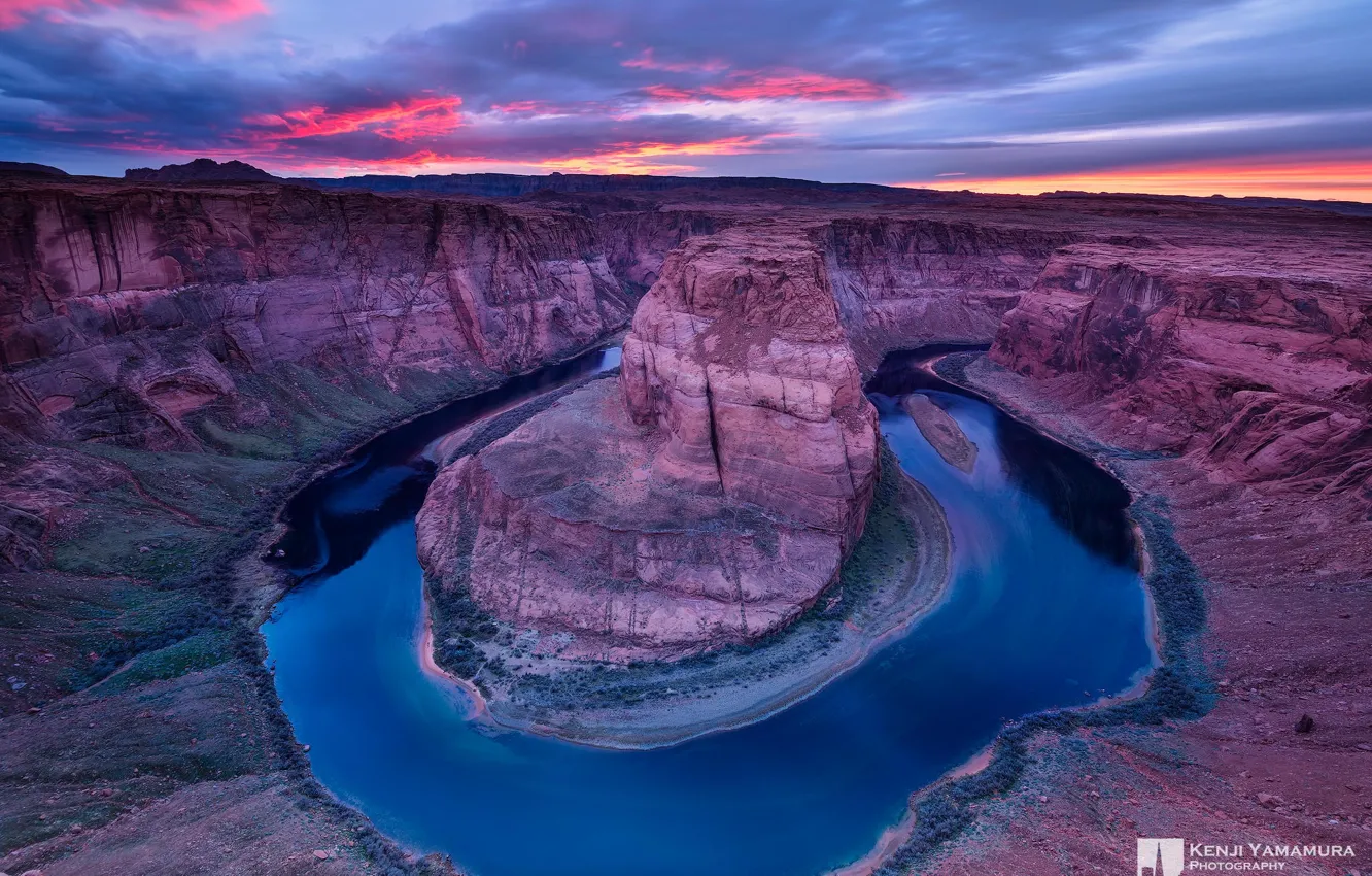 Photo wallpaper sunset, river, dal, canyon, Antelope Canyon, photographer, horseshoe, Kenji Yamamura