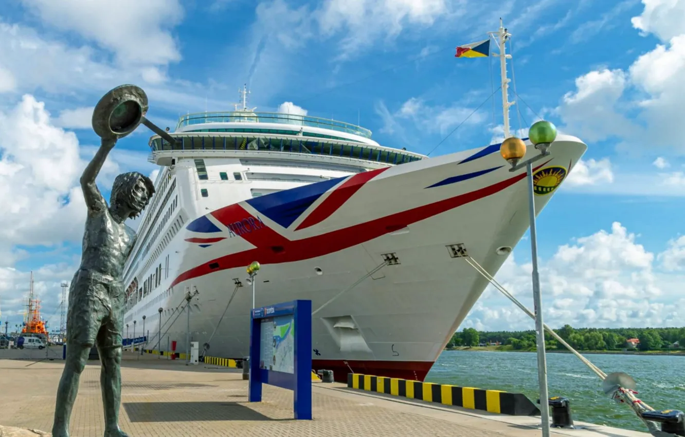 Photo wallpaper port, monument, liner, Klaipeda