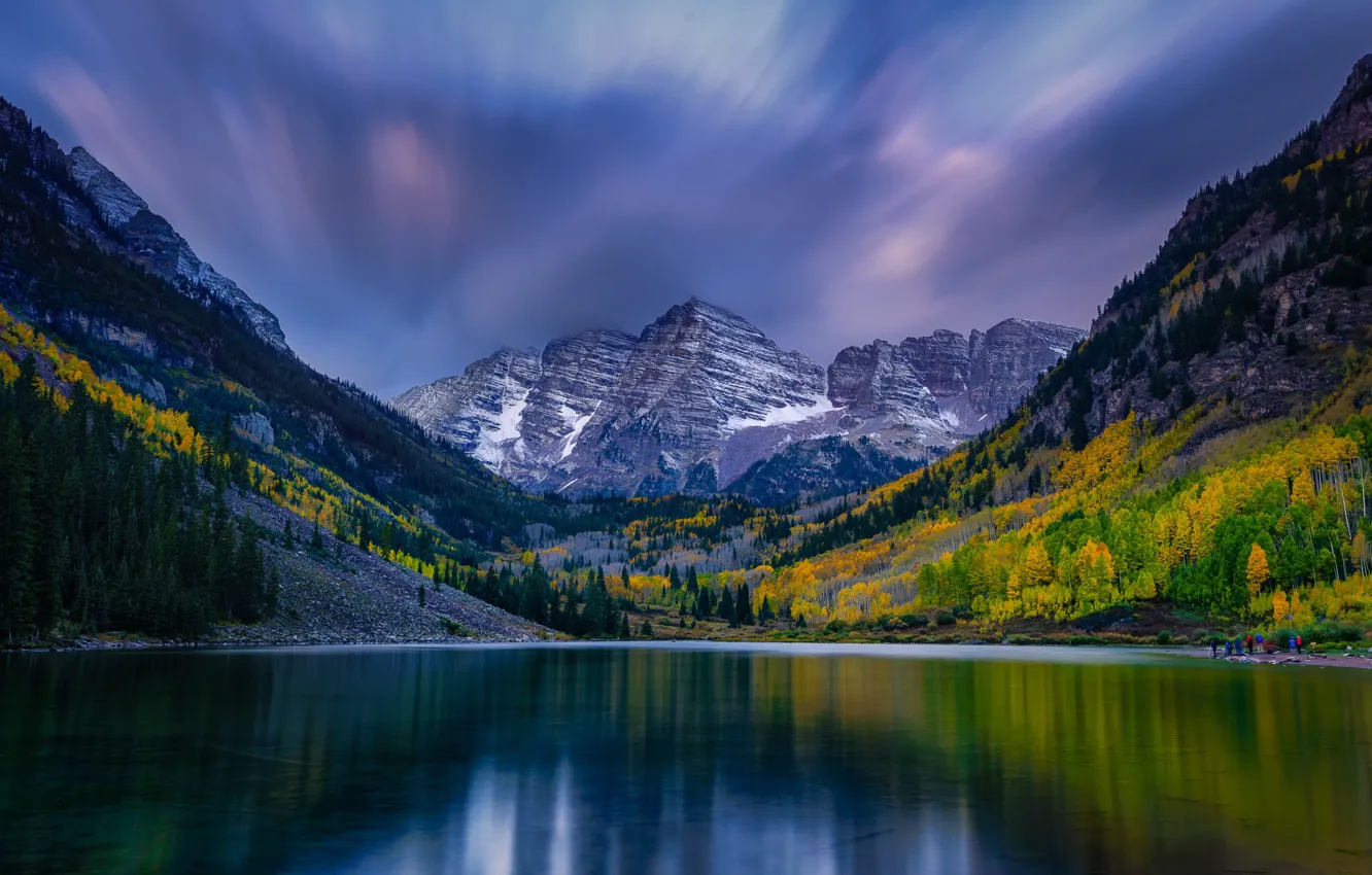 Photo wallpaper autumn, the sky, mountains, lake, slope, Colorado, Colorado, Rocky mountains