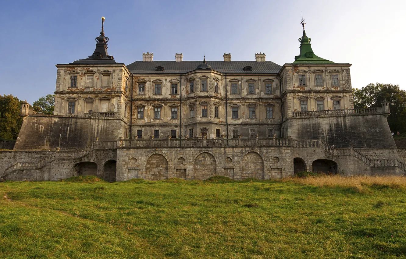 Photo wallpaper grass, castle, Leo, Ukraine, lawn, Lviv, Pidhirtsi Castle