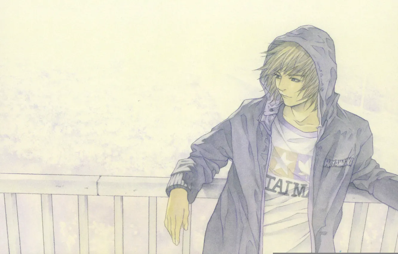 Photo wallpaper the inscription, sketch, jacket, hood, guy