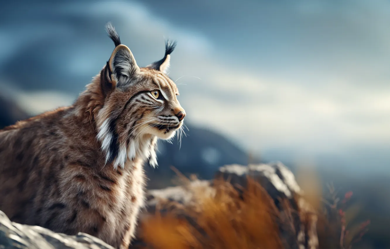 Photo wallpaper predator, lynx, side, big cat, digital art, AI art, The Art of Artificial Intelligence, neural …