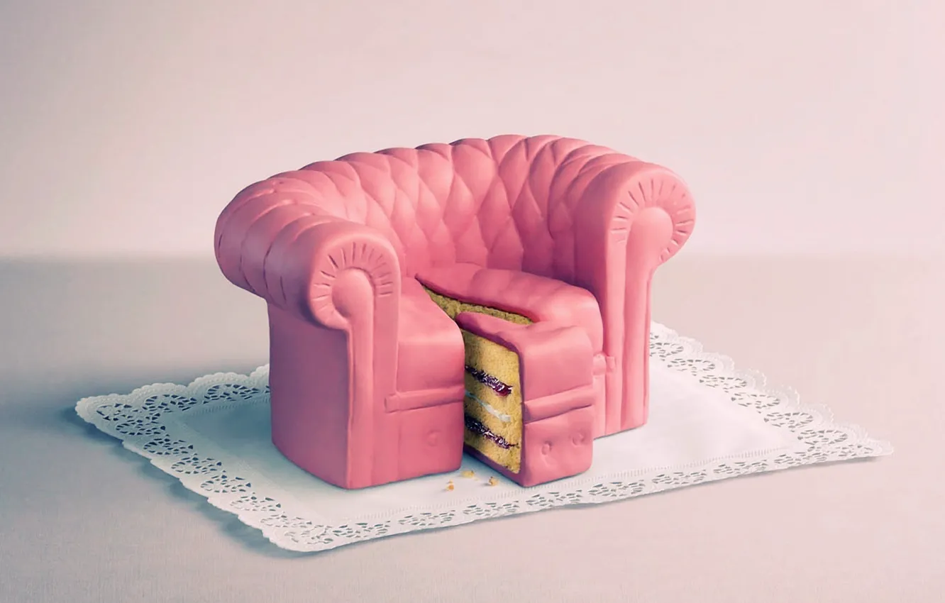 Photo wallpaper sofa, pink, cake, piece, napkin, cake