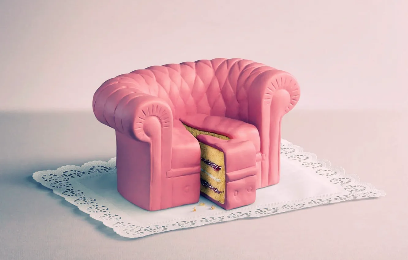 Photo wallpaper sofa, cake, pink, piece, napkin, cake