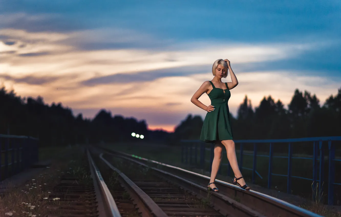 Photo wallpaper rails, the evening, blonde, legs, Anastasia, dress, Dmitry Medved