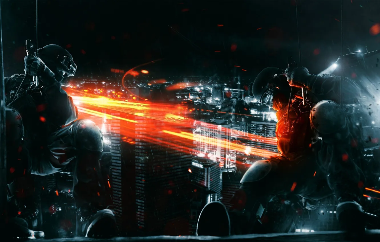 Photo wallpaper the city, rain, helicopter, storm, special forces, Battlefield 3