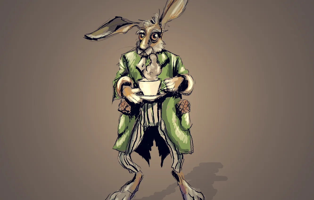Photo wallpaper hare, rabbit, Cup, jacket, Alice in Wonderland