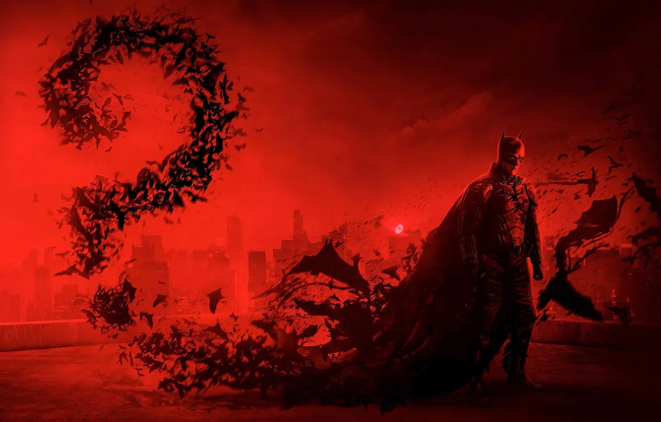 Photo wallpaper roof, night, the city, mask, art, costume, Batman, bats