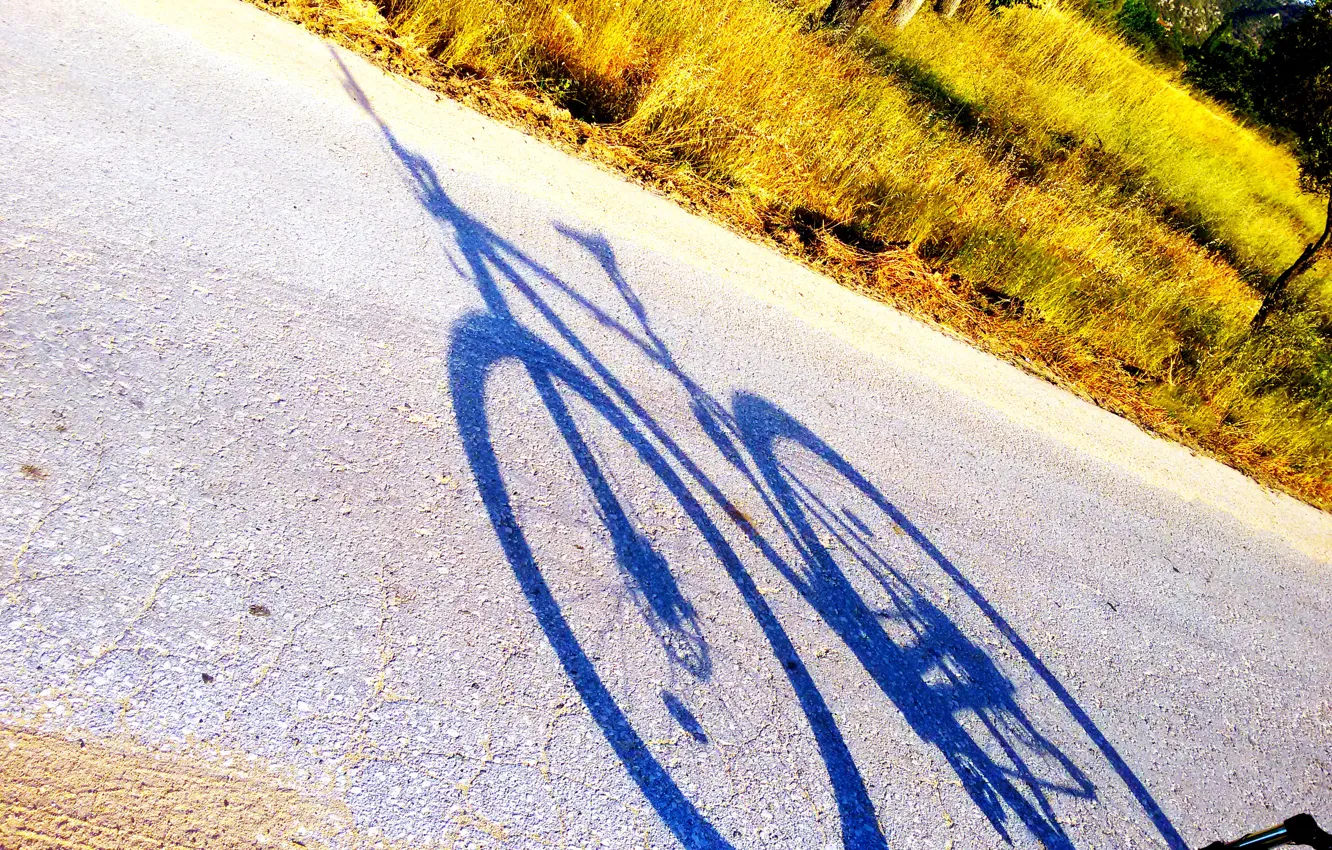 Photo wallpaper Shadow, Bicycle, Road, Greece, Biking, Country side