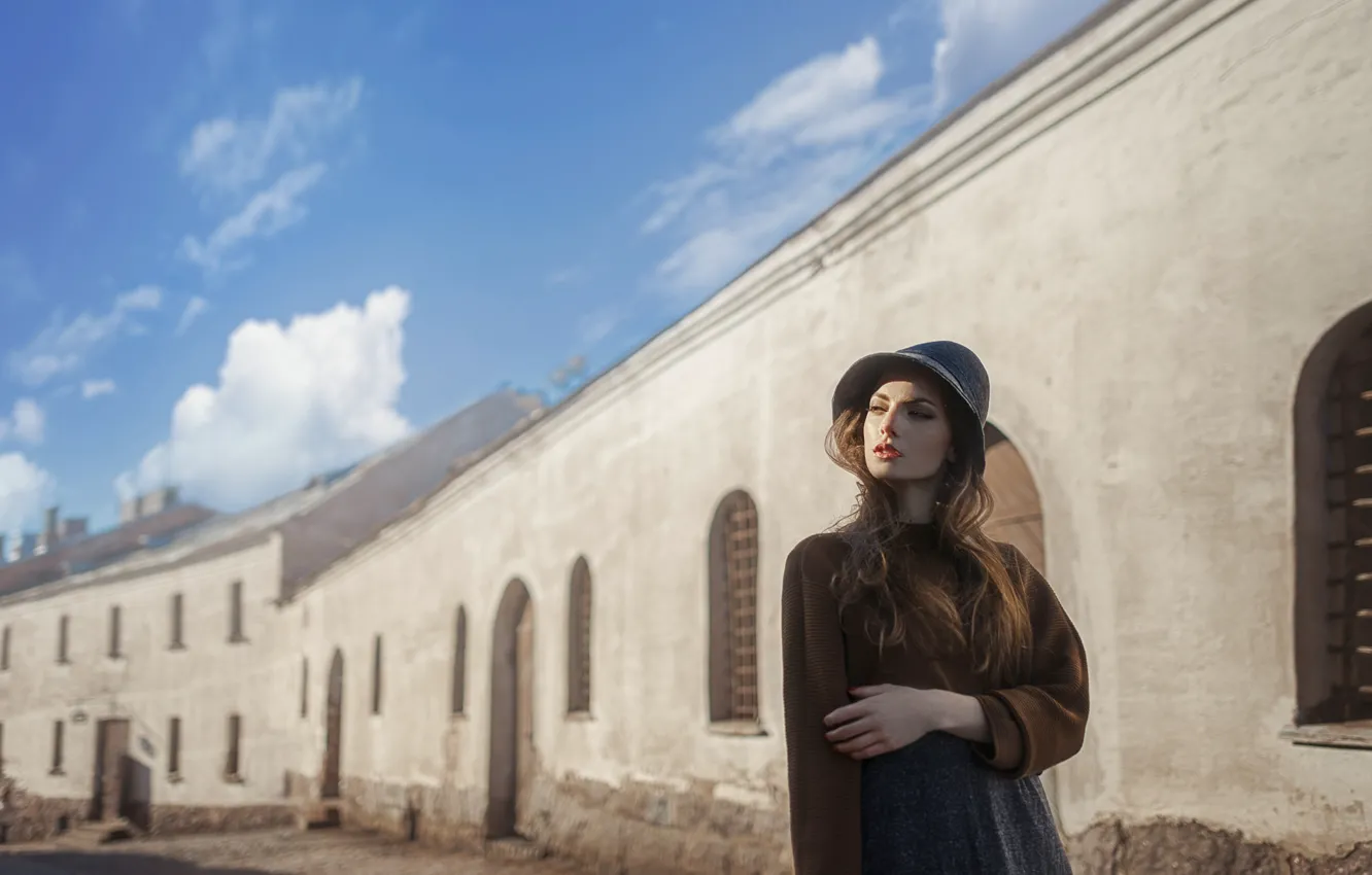 Photo wallpaper the sky, girl, the sun, clouds, reverie, style, mood, sweetheart