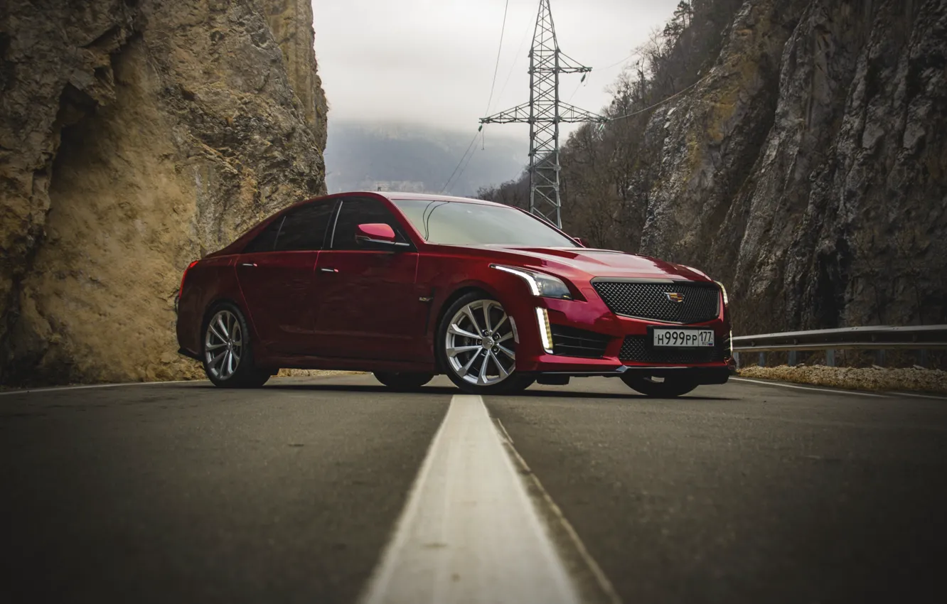 Photo wallpaper mountains, tower, cadillac, moutain, cts-v, ingushetia, cadillac cts, cadillac cts-v