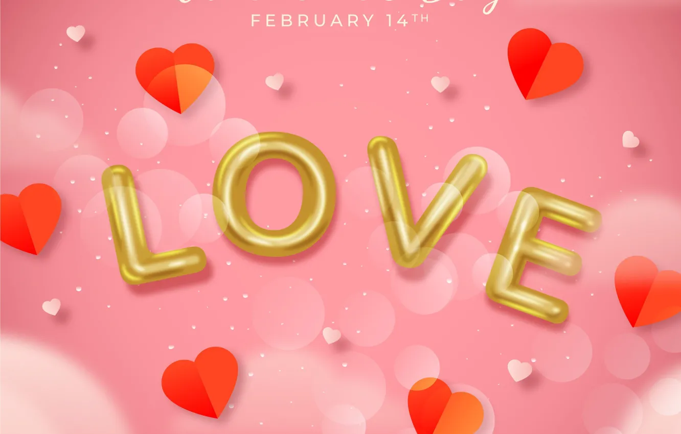 Photo wallpaper love, rendering, holiday, heart, hearts, pink background, Valentine's day, Valentine's day