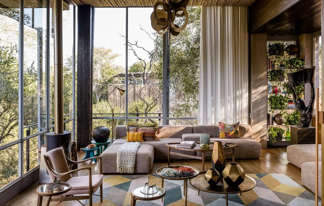 Photo wallpaper design, interior, living room, South Africa, South Africa, Kruger National Park, British Colonial style, Sweni …