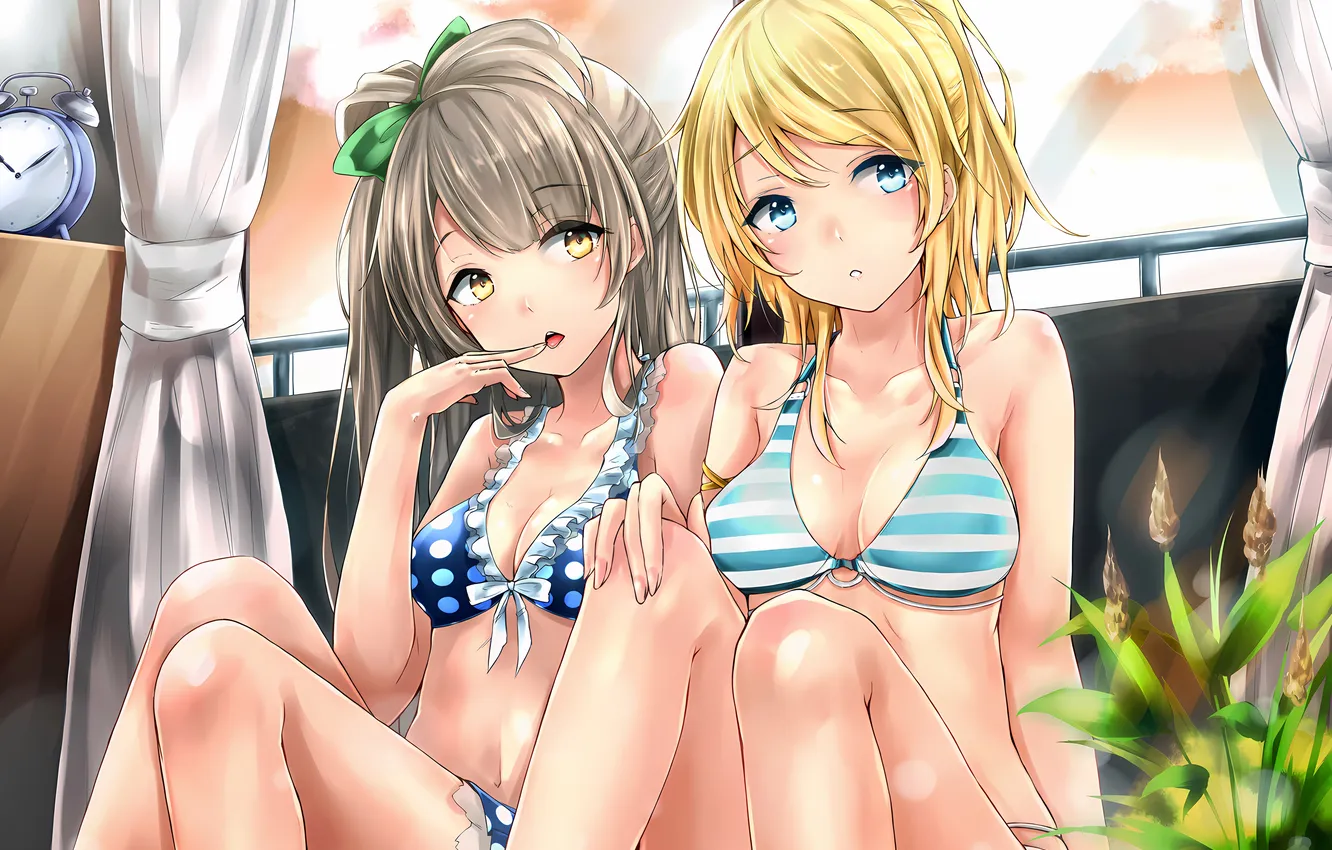 Photo wallpaper sexy, cleavage, long hair, girls, boobs, anime, blue eyes, beautiful