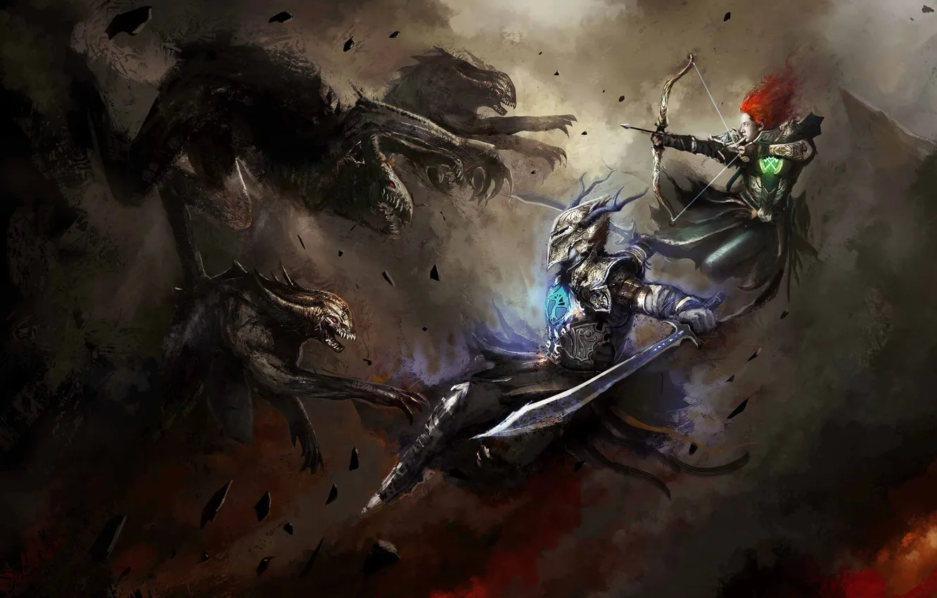 Photo wallpaper monster, battle, warrior, art, cloudminedesign