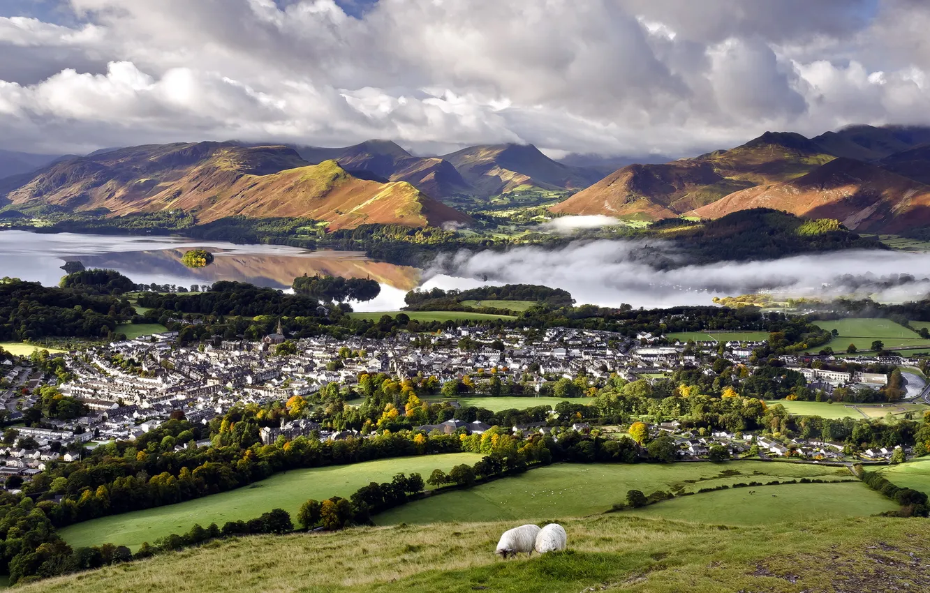 Photo wallpaper landscape, the city, valley