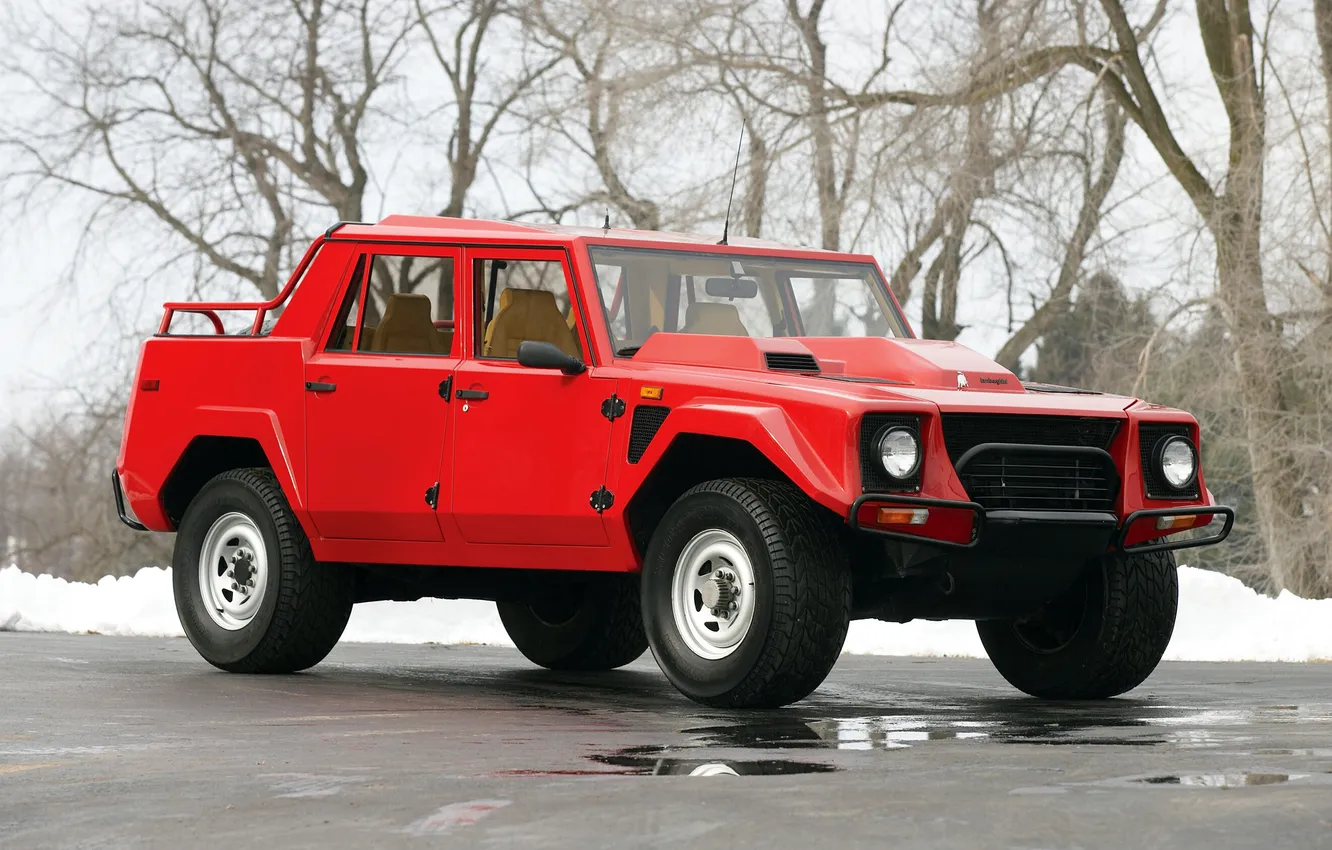 Photo wallpaper snow, red, SUV, Lamborghini LM002