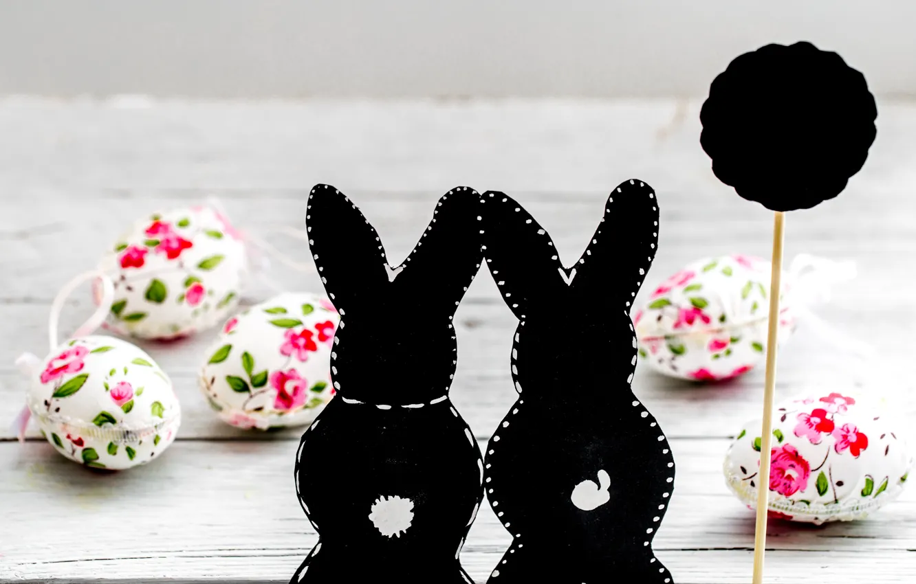 Photo wallpaper flowers, Easter, flowers, spring, Easter, eggs, bunny, decoration