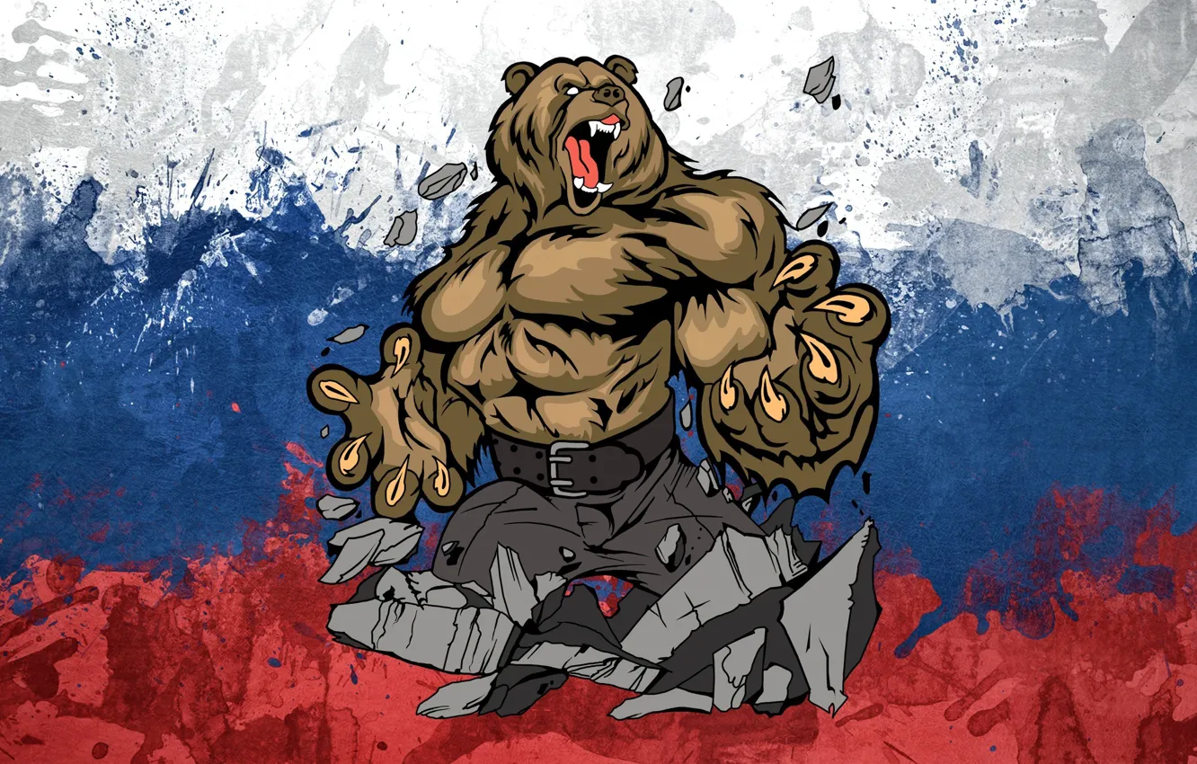 Photo wallpaper white, blue, red, art, Flag, Russia, bear.