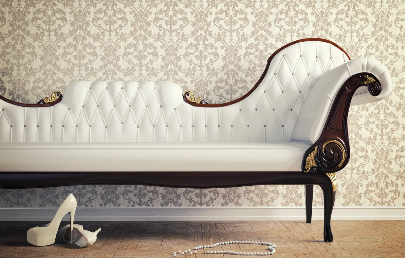 Photo wallpaper sofa, Wallpaper, interior, shoes, heels, beads