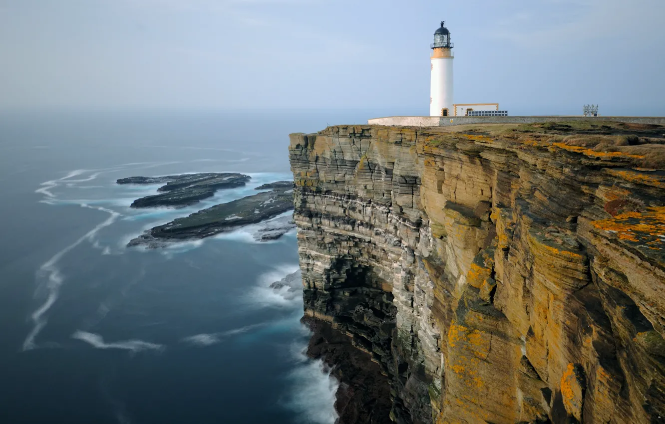 Photo wallpaper sea, stones, rocks, shore, lighthouse, horizon